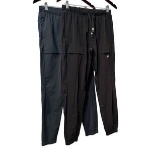 Duo of Performance: Fabletics SM Workout Pant Set - Black & Blue, DrawWaist